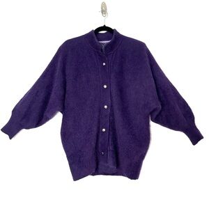 Retro Royal Purple Plush Angora Dolman Sleeve Coat Quiet Luxury Old Money Shabby